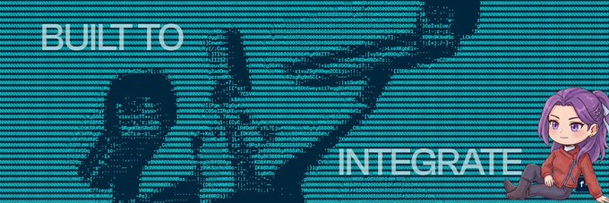 A stylized banner featuring a pixelated "BUILT TO INTEGRATE" graphic in teal tones alongside a chibi character with purple hair, visually emphasizing the theme of new integration partnerships like the speculated addition of @Fhenix to @KaitoAI.