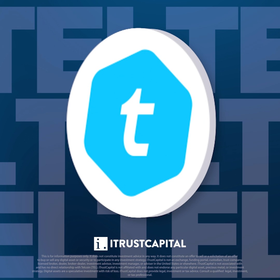 The image features a blue hexagon with the letter "t" inside of it, which appears to be a logo for Telcoin. The text "iTrustCapital" is also present in the image. The background of the image is dark blue, and there are some words written on it that seem to be related to the post about Telcoin.