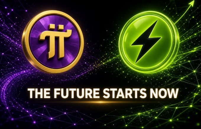 The image features the purple Pi Network coin logo and a green Orex Network lightning bolt logo against a cosmic background, with the tagline "THE FUTURE STARTS NOW" — visually reinforcing the post's message positioning Orex Network as the next evolution of Pi Network with live mining rewards of 0.5 $ORX per hour plus referral bonuses.