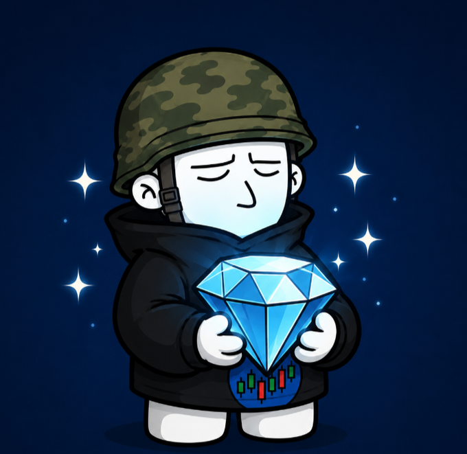 The image features a cartoon character, likely a soldier or a child, wearing a black jacket with a diamond patterned hoodie underneath. The character holds a blue diamond in their hands against a dark background filled with stars. The caption of the image reads " Born in the trenches Built for the grind Powered by the community No suits. No VC games. No excuses. Only trench warriors. $TRENCHER #Memecoin #Crypto #Solana #Trencher".