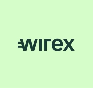 A Wirex logo displayed on a light green background, accompanying a post celebrating winning a giveaway that deposited $100 USDC into the user's Wirex account.