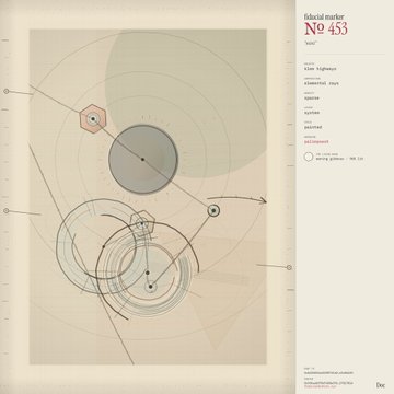 A digital artwork page labeled 'Sketch number № 453' features minimalist geometric designs including circles, a hexagon, and a triangle on a beige background with side text labels.
