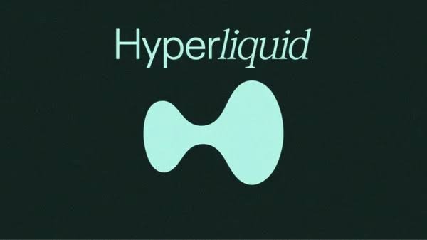 The Hyperliquid logo, consisting of the wordmark and a light teal abstract symbol, is displayed against a dark background.