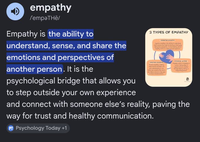 The image shows a definition of "empathy" from Psychology Today, describing it as "the ability to understand, sense, and share the emotions and perspectives of another person," alongside a diagram illustrating the 3 types of empathy (cognitive, emotional, and compassionate action).

The post appears to be from someone discussing their efforts to support the Lunc Community, and the image on empathy relates to the message by emphasizing the importance of understanding and connecting with others' struggles—both financial and emotional—before dismissing or judging them.