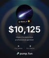 A small advertisement graphic displaying '$10,125' with a purple coin icon and 'pump.fun' branding at the bottom.