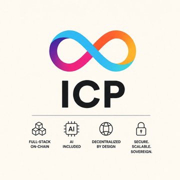The image displays the colorful ICP (Internet Computer Protocol) infinity logo with "ICP" text beneath it, highlighting key features like "Full-Stack On-Chain," "AI Included," "Decentralized by Design," and "Secure, Scalable, Sovereign." It visually reinforces the post's message about ICP's native, full-stack on-chain DeFi ecosystem, as exemplified by the upcoming Dyvr Lend platform for lending and borrowing ecosystem tokens.