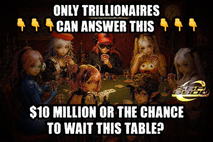 The image features anime-style characters playing poker, with the caption "ONLY TRILLIONAIRES CAN ANSWER THIS" pointing down to the question "$10 MILLION OR THE CHANCE TO WAIT THIS TABLE?" along with a "SPX 6900" logo. It playfully references the SPX6900 community's meme-driven goal of reaching a $4600 price target, framing the aspirational rally as an elite, trillionaire-only gathering.