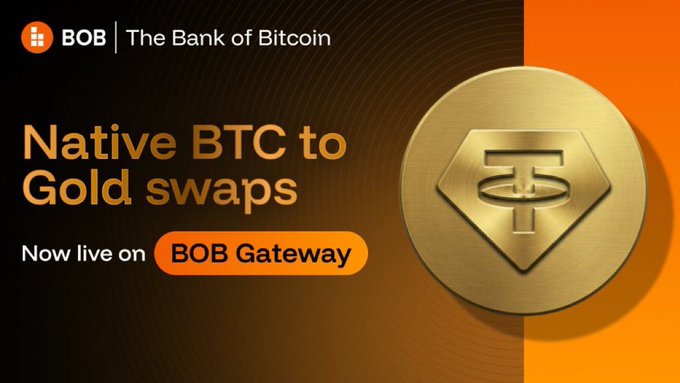 The image features an advertisement for Bob's Bank of Bitcoin, which promotes native Btc to gold swaps. The text on the image reads "Native Btc to Gold Swaps" and "Now Live On Bob's Bank of Bitcoin".