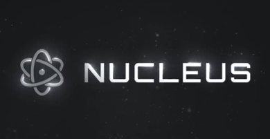 The image displays the "NUCLEUS" logo with an atom-like emblem against a dark, starry background, serving as a visual representation of the Web3 platform mentioned in the post that evaluates user activity through on-chain transactions and ecosystem participation.