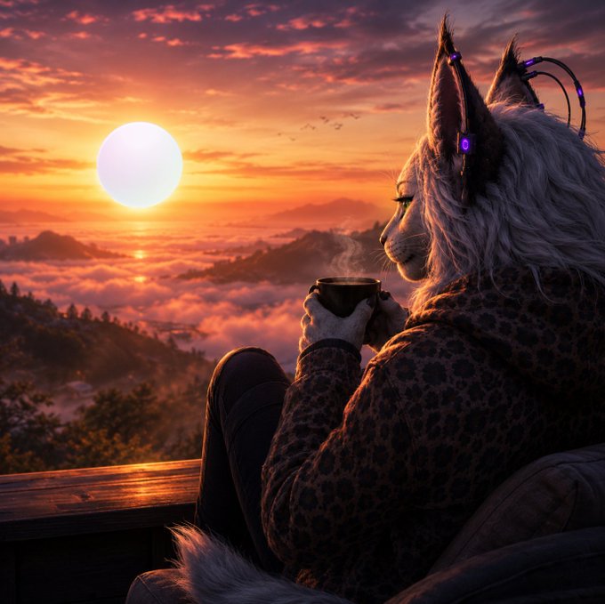 "g'odyssey" is a term used for an artistic or creative work, often referring to a piece of art that has been created by someone named G'odorus. The post features a picture of a person sitting outside at sunset with their eyes closed and holding a cup of coffee. This image can be considered as "g'odyssey" because it is a creative depiction of the beauty of nature, specifically the sunset, combined with the peacefulness and tranquility that comes from enjoying a warm beverage in such a serene setting.