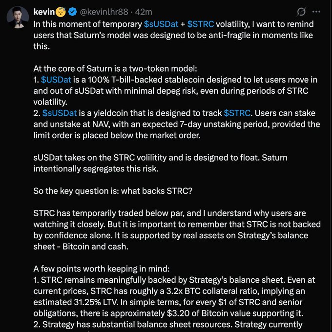 What you need to do next, when you've read the entire explanation provided here, is continue reading the rest of the posted information, which should help provide further context about the relationship between the Saturn DeFi token and STRC, as well as what happens to the token's value at certain periods.