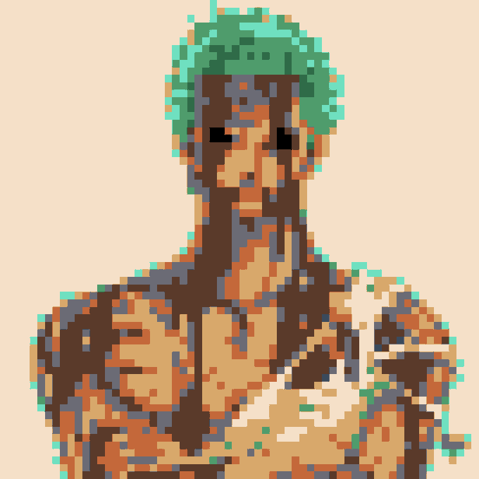 A pixel art portrait of a bearded figure wearing a green beanie and a chain necklace, set against a beige background. The stylized NFT artwork aligns with the post's reference to the "Gpicells" NFT collection, reflecting its distinctive blocky, retro-aesthetic style.