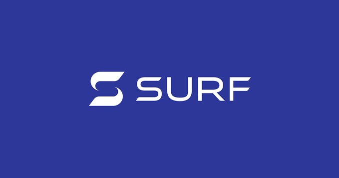 A logo on a blue background reading 'SURF' with a stylized 'S' icon, likely the branding for the Surf cryptocurrency/blockchain platform.