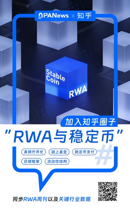 The image features a poster for "RWA" with a blue cube, which is the main focus of the poster. The background of the poster has a black and white color scheme, making the blue cube stand out even more. The text on the poster reads "RWA", "稳定币支付、美股代币化和链上金融新机会". This information is presented in a clear and concise manner, making it easy for viewers to understand the content of the poster.