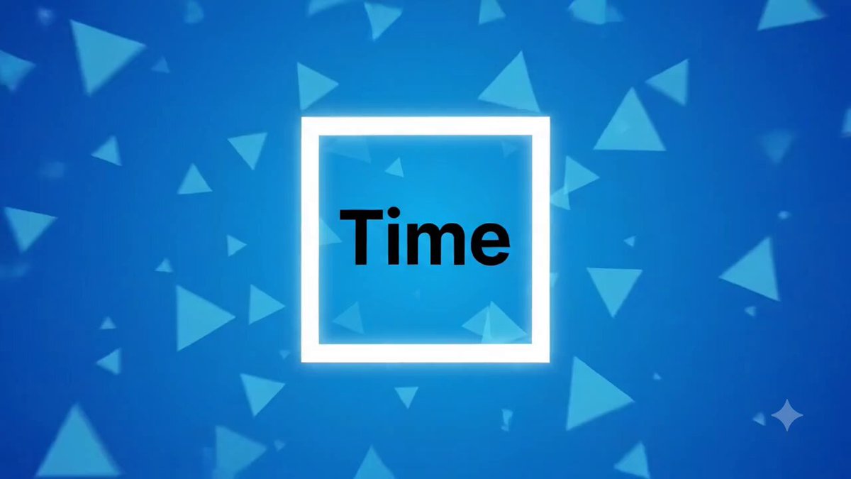 The image features a blue background with white triangles scattered throughout, creating an abstract pattern that resembles a time-traveling experience or a futuristic setting. The text "Time" is prominently displayed within this pattern, suggesting that the viewer might be transported back in time or into a future where time travel is possible.