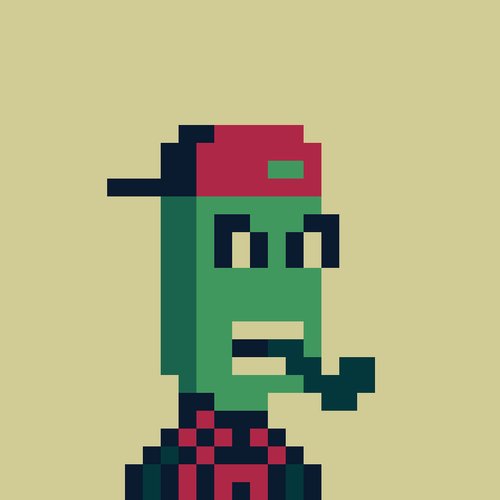 A pixel art illustration of a green-skinned character wearing a red cap, a red plaid shirt, and smoking a pipe, set against a pale yellow background.