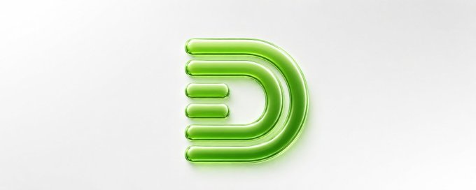 A glossy green 3D letter "D" logo on a white background, representing the $DEBT (DebtCoin) token now live on Robinhood Chain, as announced in the accompanying post.