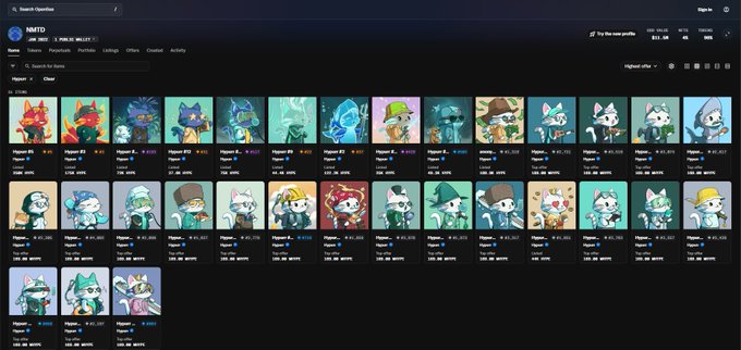 A screenshot of the OpenSea NFT marketplace showing a collection called '#MFERS' with various pixel-art character avatars for sale.