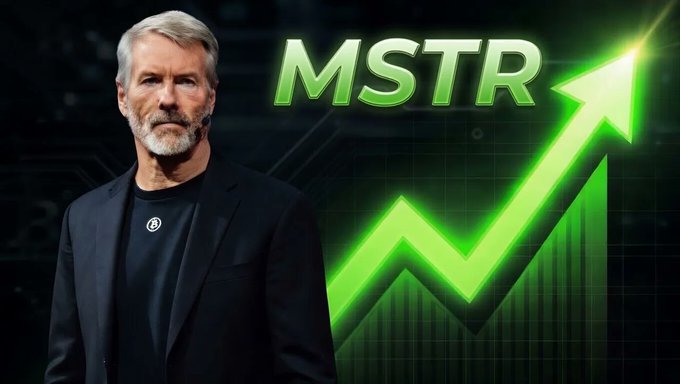 The image presents a man dressed in a suit, standing next to a graphic that displays an upward-pointing arrow. The text "MSTR'S MNAV SAW THAT 2.5x Saylor PREDICTA" is also present. This suggests that Mandell has made a substantial investment or decision related to hedge fund management.