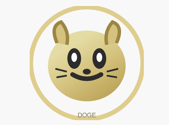 The image features a face with a cat design at its center, rendered in black and white and outlined within a gray circle. The phrase "DOGE" is written beneath the cat illustration in the bottom right corner of the image. The text suggests that the image might be related to Graphic Design or an AI for the Graphic Design industry.