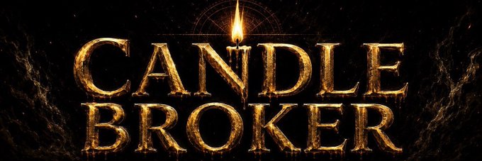 A golden, metallic logo for 'CANDLE BROKERS' set against a dark, rocky background.