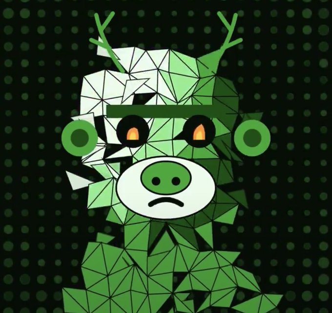 A geometric mosaic-style green ape illustration with glowing orange eyes and antler-like accents appears alongside a post offering 5 LSA NFT mint spots at $19 each on August 18, suggesting the ape represents an NFT collection being promoted.