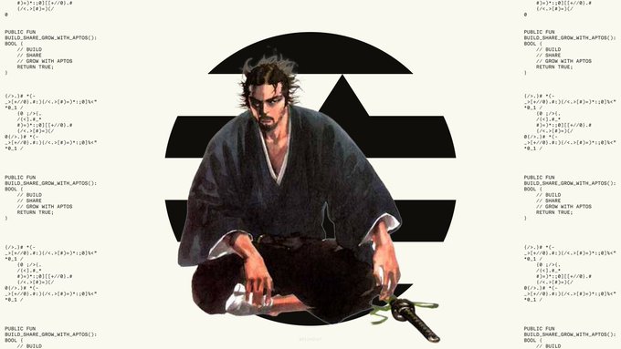 The image features a man dressed as a samurais from the anime "Samurai Champloo" sitting cross-legged with his legs crossed, holding a sword in one hand and a shield in the other. The background of the image is white with black lines that form a circle around the man's head. The post includes text about the importance of privacy protection for code and how it relates to the samurais' role as protectors in the anime series.