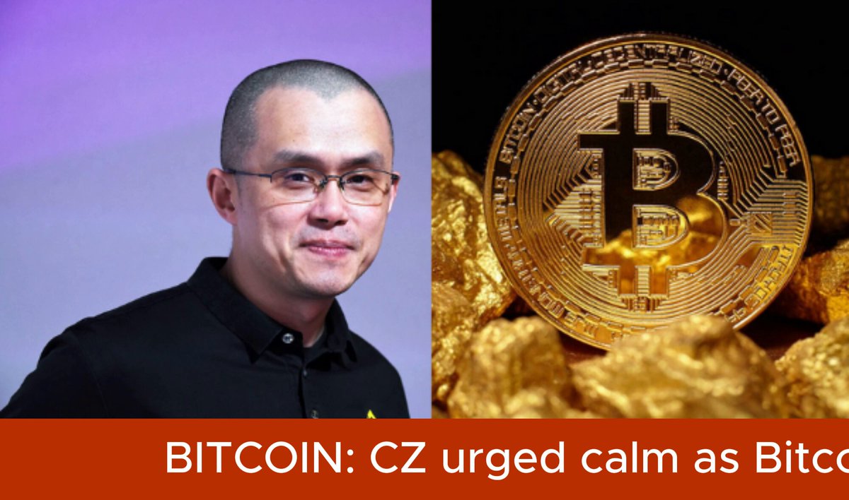 The image features a man with a bald head, wearing glasses and standing next to a gold Bitcoin coin as well as an article about Bitcoin. The caption reads "CZ tells market Bitcoin won'n be 'dead' for long Changpeng Zhao is telling everyone to relax. With $BTC trading near $61,000, roughly half its October peak." This image seems to provide an overview of the current state of cryptocurrency markets and the opinions of prominent figures regarding Bitcoin's future.