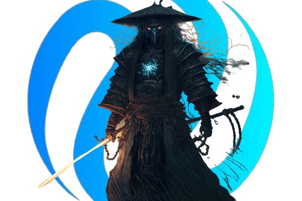 The image features a man dressed as a ninja, holding a sword and wearing a hat with a large headband. The background of the image is blue, which complements the overall theme of the photo. The caption below the image reads "Gm Gm Ninjas... Hope you have seen the latest post of @dennis_inj concerning the recent ambassador program update Am here to tell and prove to you that injective ambassador program remains the best program out there."