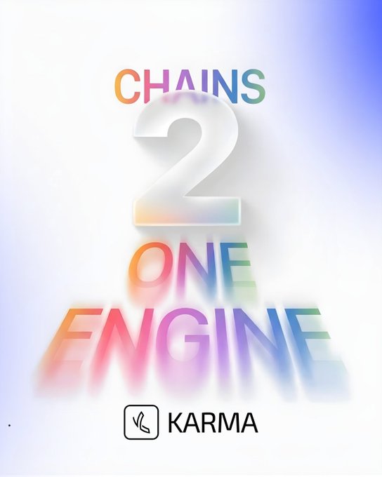 A colorful graphic with the text "CHAINS 2 ONE ENGINE" displayed in rainbow gradient letters, with a "KARMA" logo at the bottom.