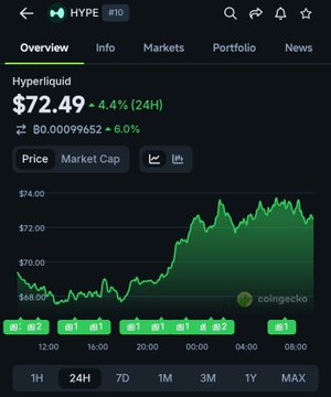 The image is a screenshot of a stockbroker's screen showing the Hyper Liquid and Solanas cryptocurrency price chart. The Hyper Liquid has a green line on top, while the Solanas show another line. The Hyper Liquid shares have reached $72.49, whereas Solanas shares are at $7.69. The date range for these prices spans from November 1 to December 31st. Both cryptocurrencies' value trends were observed during this period with their respective price points above the y-axis on the chart. This visual representation helps in understanding and comparing the performance of different cryptocurrencies over time.