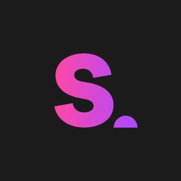 A stylized logo featuring a pink-to-purple gradient letter 'S.' on a black background.