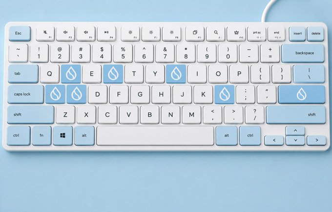 The image shows a white keyboard with blue keys, placed against a light blue background. The keyboard appears to be new and unused at the moment. The caption of the image reads "Who figured it out the fastest? Did you spot a keyword on $SUI when the keycaps were replaced?" This implies that someone might have recently purchased or installed this keyboard and is now trying to figure out how to use it, possibly due to some confusion with the keycaps. The post suggests that there could be an issue with the keyboard's keycaps, which may require attention for proper functioning of the computer.
