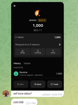 A screenshot of a crypto wallet shows a user named “shahhh” holding 1,000 wrapped “bnc2.0” tokens valued at ₹63.11 (1,000 in wallet), with a history entry showing 1,000 received from “bc1qneeh…4qutuwic.” The post discusses how $SHHHHH airdrop recipients valued the tokens at around $63 and whether users sold near $69.