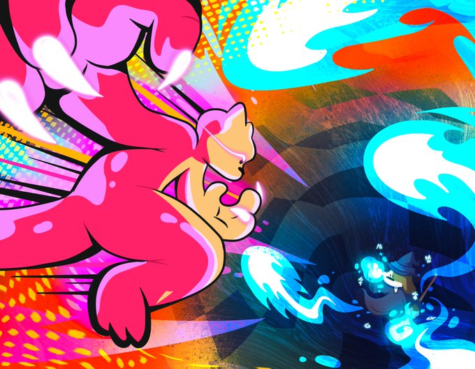 A vibrant digital illustration depicts a battle between two powerful creatures—a massive pink flaming creature unleashing fiery breath on the left against a blue dragon-like figure on the right—perfectly capturing the dynamic, fantastical energy of the Doginal Dog Legends Trading Card Game (DDL TCG).