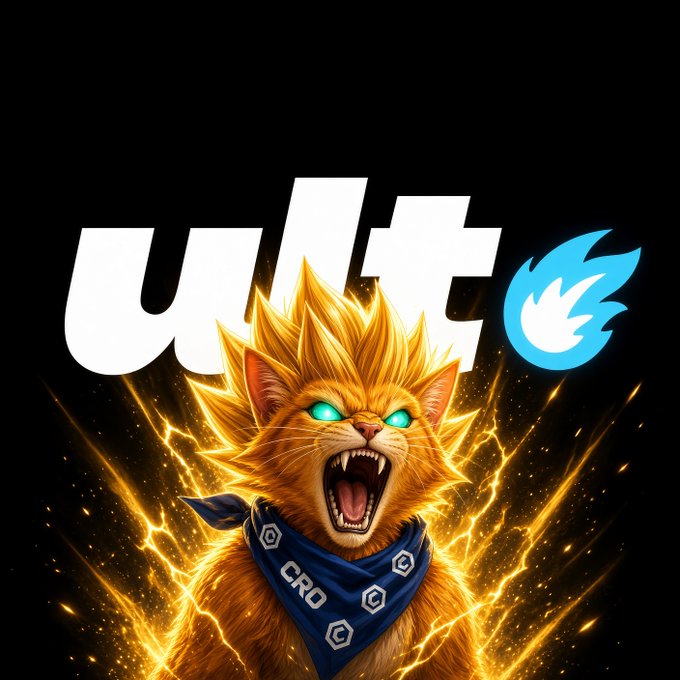 A fierce, glowing Super Saiyan-style cat mascot with a blue 'CRD' bandana roars against a black background with the 'unit' logo and Twitter bird icon.