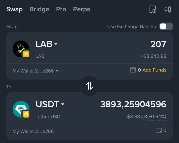 "The first thing that pops out of this image is a cryptocurrency trading platform called ' swapping '. It displays two coin transaction amounts, one for Bitcoin (Lab) and the other for Ethereum (ETH). The ' swapping ' platform allows users to trade different cryptocurrencies simultaneously, making it an attractive option for investors looking to diversify their portfolios. The post also highlights that Binance Alpha has dropped 207 LAB coins for free to its users recently. It seems like people are selling their cryptocurrencies early due to the value of these transactions."