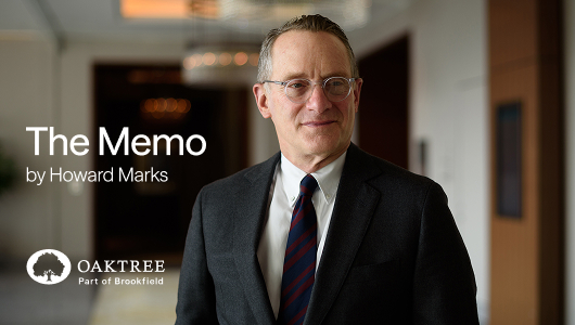 A portrait of Howard Marks in a suit and tie, with text reading 'The Memo by Howard Marks' and the Oaktree logo.