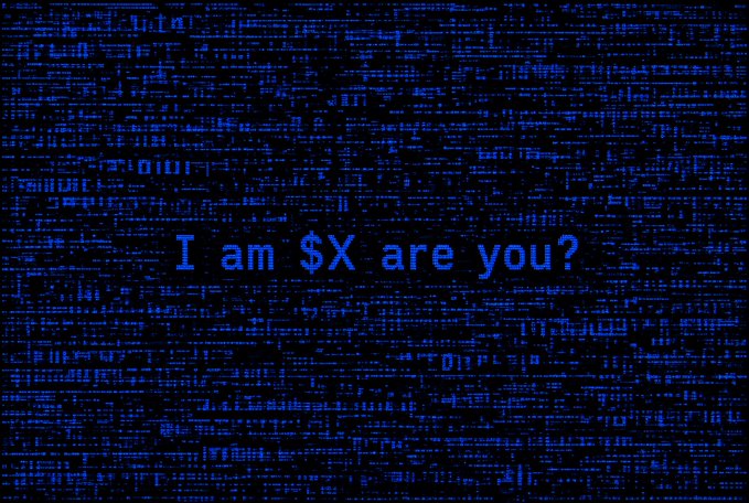 Blue digital code background with the text 'I am $X are you?' overlaid in the center.