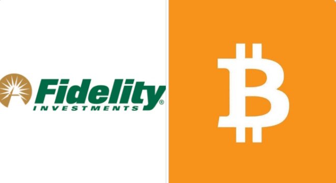 The image displays the Fidelity Investments logo on the left alongside the orange Bitcoin "₿" symbol on the right, visually representing the institutional investment firm's significant entry into Bitcoin. This graphic aligns with the post's claim about Fidelity's $130 million Bitcoin purchase, symbolizing the growing adoption of BTC by major traditional financial institutions.