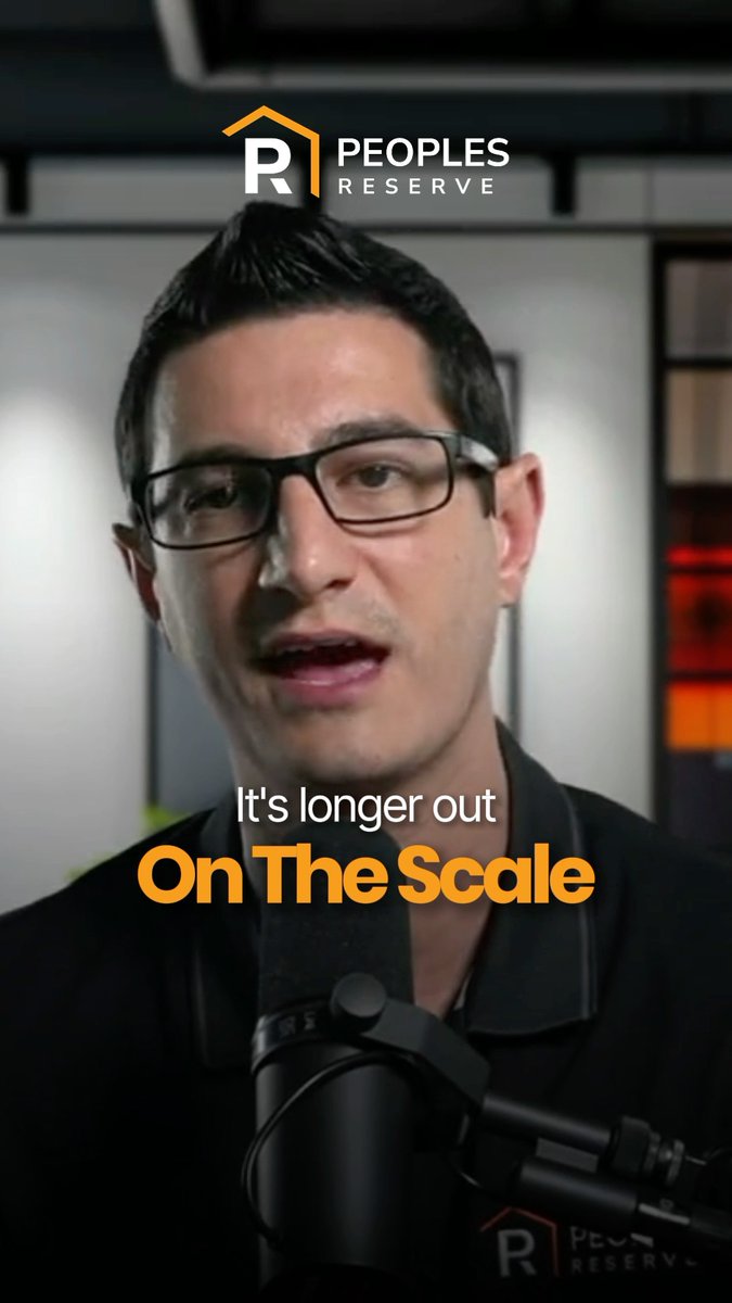 A man wearing glasses speaks into a microphone in a short video clip for "Peoples Reserve," with on-screen text reading "It's longer out On The Scale." The clip visually supports the post's message about exporting the American Dream internationally through Bitcoin-powered mortgages.