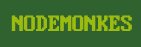 The image displays the text "NodeMonkes" in pixelated, retro-style green font against a black background. The bold, blocky lettering evokes classic 8-bit video game aesthetics, matching the name of the Bitcoin Ordinals NFT collection it represents.