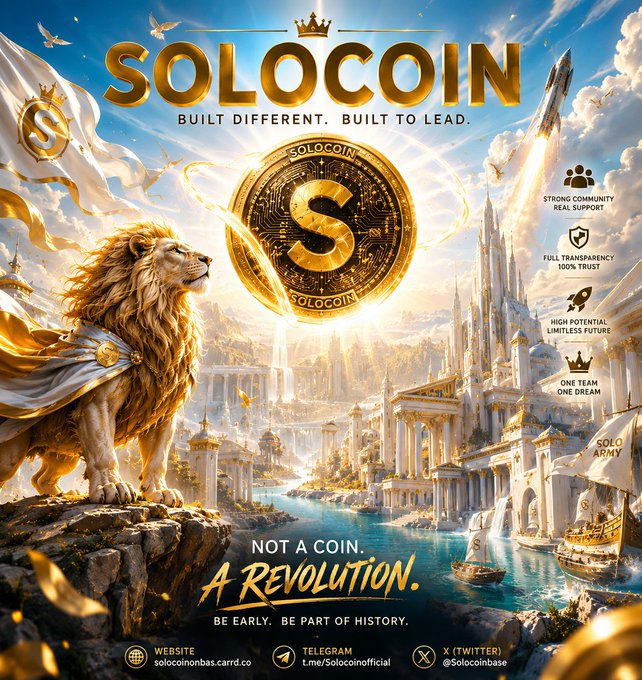The image features a poster for Solocorn, which is an online marketplace that allows users to buy and sell digital coins. The poster showcases a lion standing atop a mountain with a castle in the background, symbolizing strength and power. The text on the poster emphasizes the importance of building a community based on shared values and principles, rather than chasing fleeting trends or fads. It encourages users to focus on what is truly valuable and meaningful, as they navigate the world of digital coin trading together.