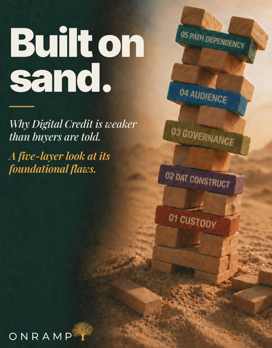 The image features a stack of colorful blocks arranged in various shapes and sizes, with each block labeled with numbers ranging from 0 through 5. The text "Built on sand" is written above the blocks, while the phrase "Why Digital Credit is weaker than buyers are told" is below them. The background of the image is green, providing a contrast to the colorful blocks. The post appears to be related to digital credit and financial topics, as indicated by the use of numbers and labels on the blocks.