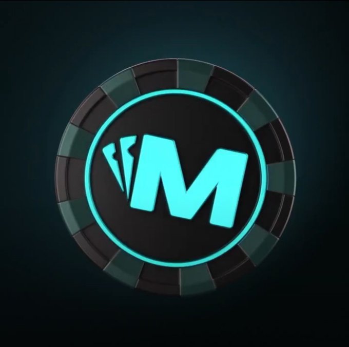 A 3D-rendered logo featuring a stylized cyan letter 'M' enclosed in a glowing circular ring resembling a poker chip against a dark background.