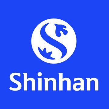The image displays the Shinhan logo, featuring a stylized blue "S" inside a white circle with bird-like flourishes, set against a solid blue background with the brand name "Shinhan" in bold white text below. This visual aligns with the post's announcement of Shinhan Asset Management partnering with the Solana Foundation, Orca, and Etherfuse to explore tokenized $KRW-denominated funds on Solana.