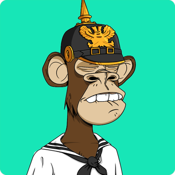 The image features a brown monkey wearing a navy blue sailor's outfit with a gold captain's hat adorned with a yellow eagle emblem at its peak and possibly matching boots or shoes if not clearly visible. At the bottom of the image, there appears to be a caption that reads "BAYC'S floor price is currently equal to one AWP Dragon Lore (1% float) If you had to choose between the two, which would you choose and why?". The caption's intent seems to be to compare Bauc's sailor outfit to the featured pirate hat of a brown monkey.