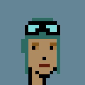A pixel art portrait of a CryptoPunk character wearing a pilot helmet with goggles against a blue background, representing the rare NFT that sold for 76 ETH ($120,973 USD) after being originally purchased for just $220 nine years ago.