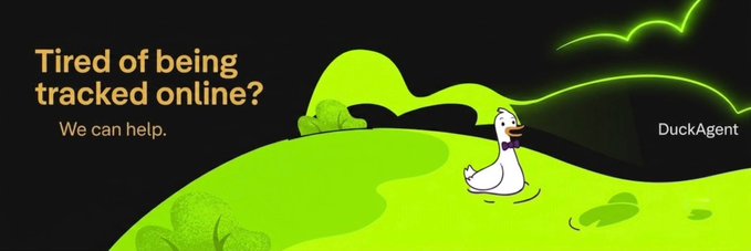 A DuckDuckGo advertisement banner reading 'Tired of being tracked online? We can help. DuckAgent' with an illustration of a white duck.