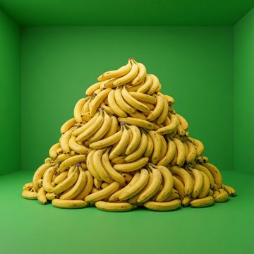 The image features a large pyramid of bananas, with each layer stacked one above the other. The bananas are yellow and appear ripe, indicating they have been recently picked or are at their peak ripeness. The pyramid is situated against a green background, which contrasts nicely with the vibrant color of the bananas. The image also includes text that reads "MarsChain  —  “销毁即挖矿”的PoC去中心化价值存储公链 。".